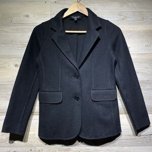 Talbots Petites Blazer Womens 0P Black Wool Blend Jacket Felted Knit Lightweight